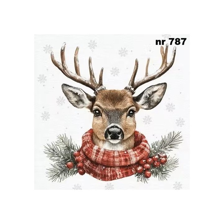 Cerf d'hiver - Deer with scarf servet 33x33cm