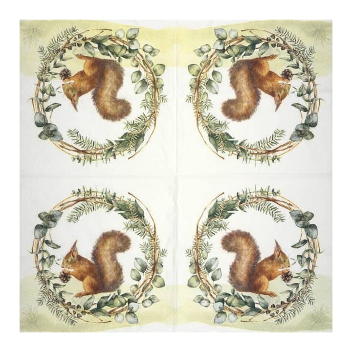 Squirrel in natural wreath servet 33x33cm