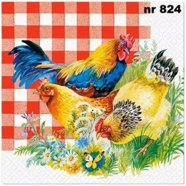 Chicken couple red checkered servet 33x33cm