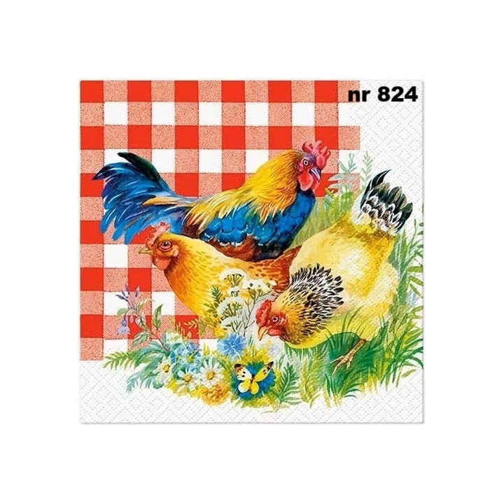 Chicken couple red checkered servet 33x33cm