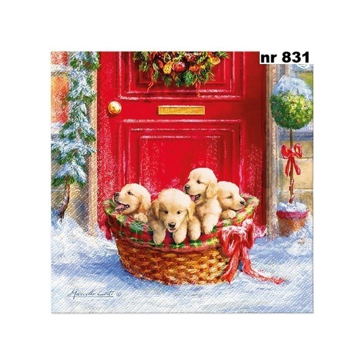 Christmas puppies servet 33x33cm