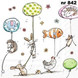Animals with ballons servet 33x33cm
