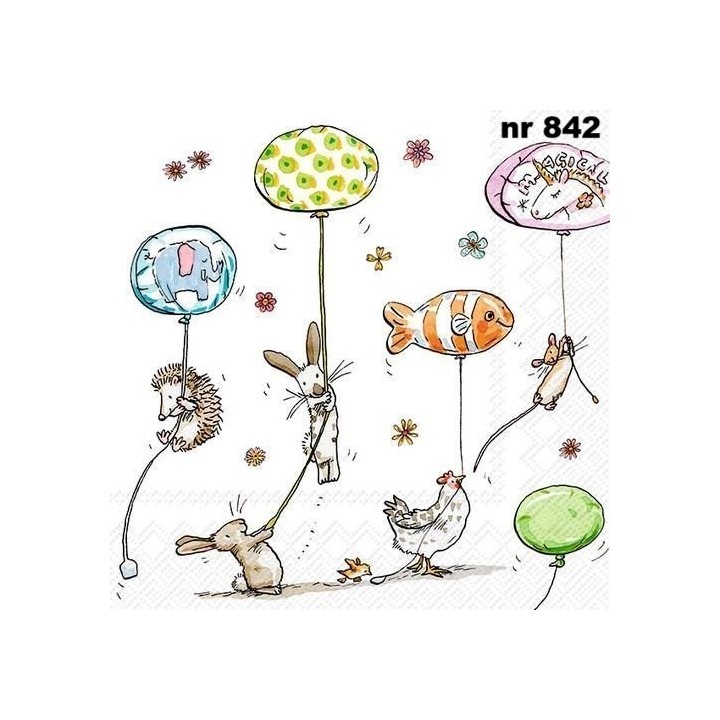 Animals with ballons servet 33x33cm