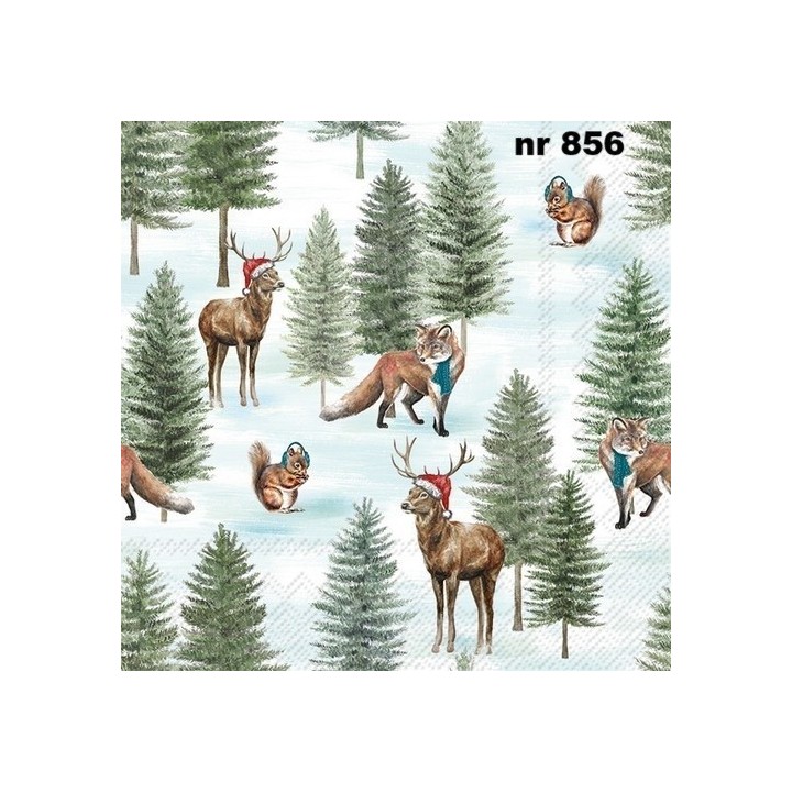 Nordic winter animals servet 33x33cm