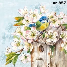 Cherry blossom birdhouse servet 33x33cm