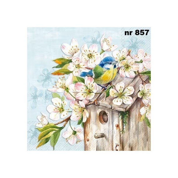 Cherry blossom birdhouse servet 33x33cm