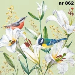 Birds in lilies servet 33x33cm