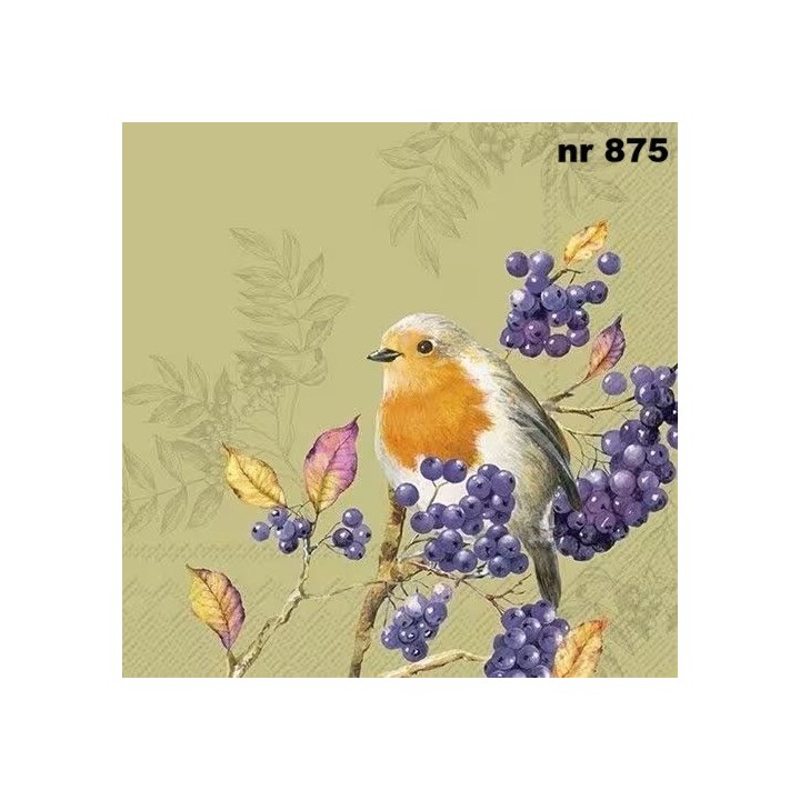 Bird life green servet 33x33cm