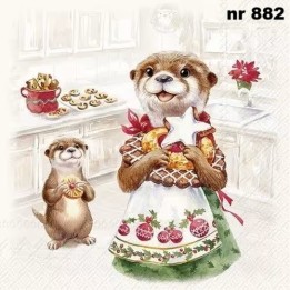 Otter family baked servet 33x33cm
