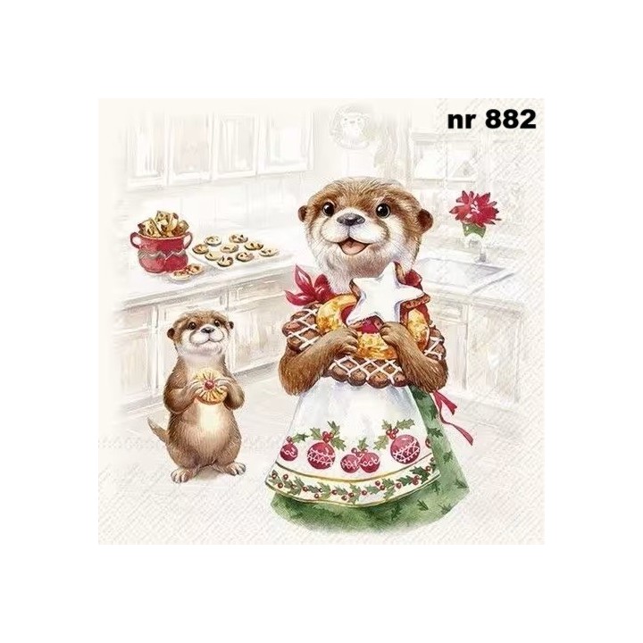 Otter family baked servet 33x33cm