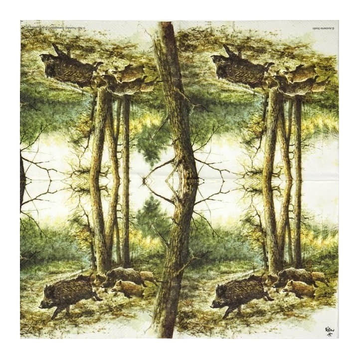Wild boards in the woods servet 33x33cm