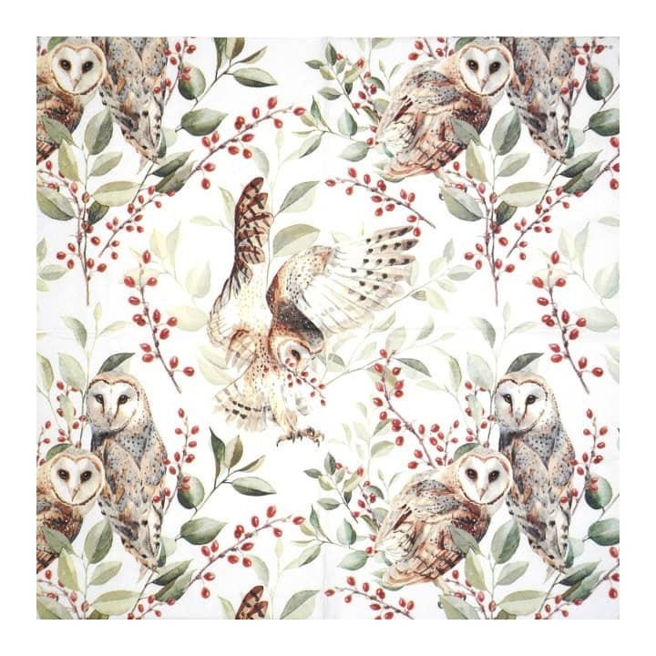 Barn owl couple servet 33x33cm