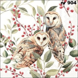 Barn owl couple servet 33x33cm