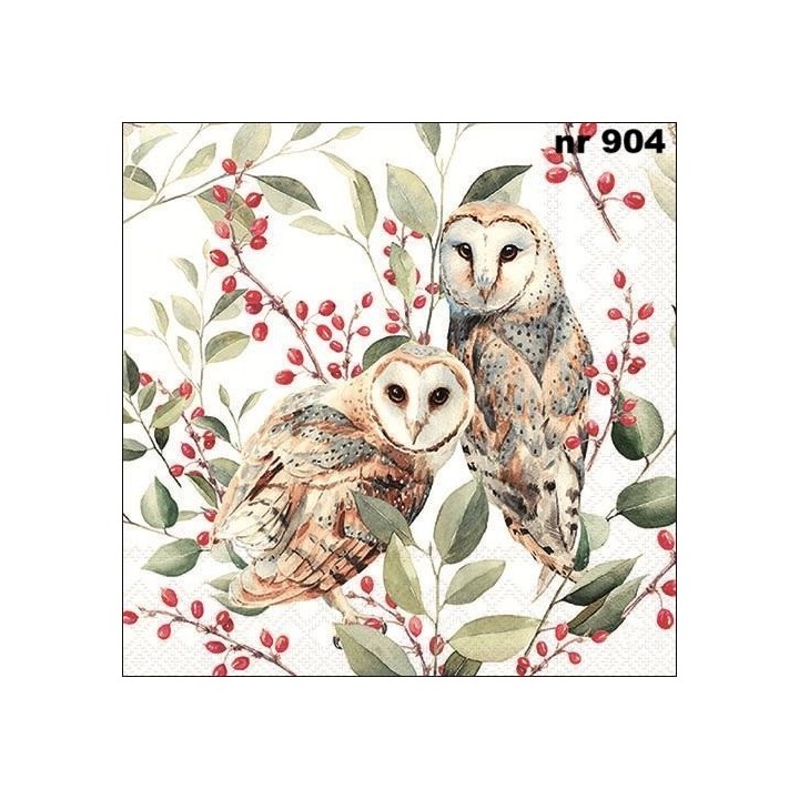 Barn owl couple servet 33x33cm