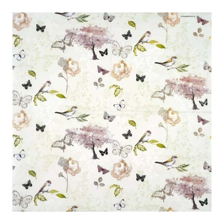 Birds and butterflies green servet 33x33cm