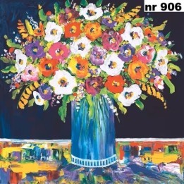 Portchie Art mixed flowers in blue vase servet 33x33cm