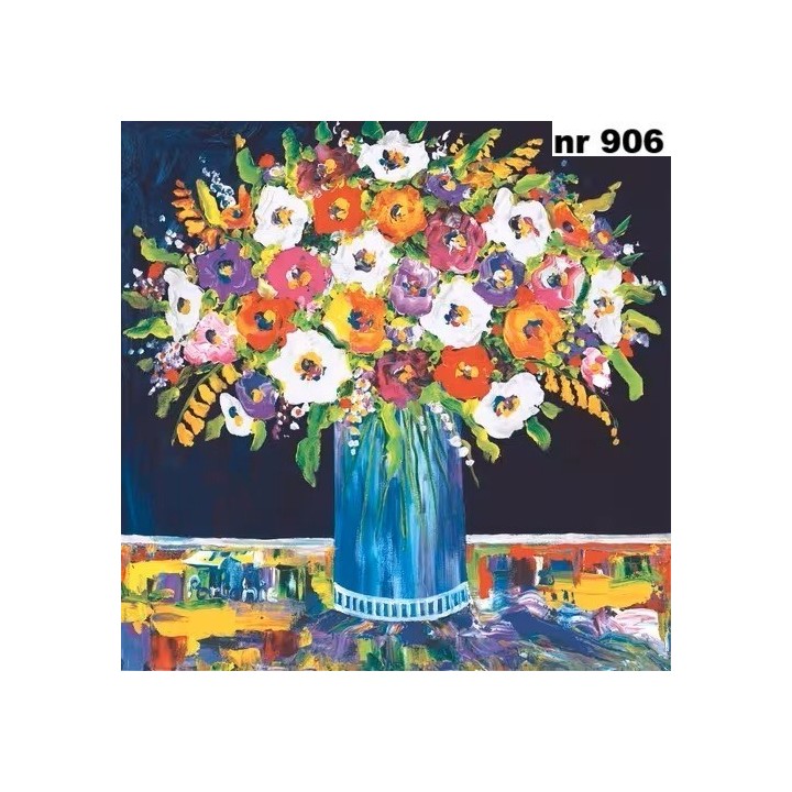 Portchie Art mixed flowers in blue vase servet 33x33cm