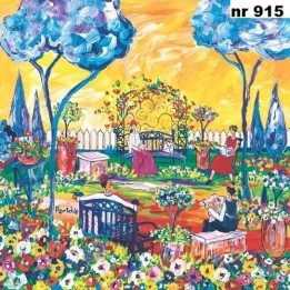 Portchie Art reading in the garden servet 33x33cm