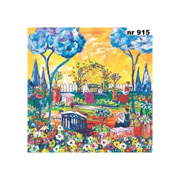 Portchie Art reading in the garden servet 33x33cm