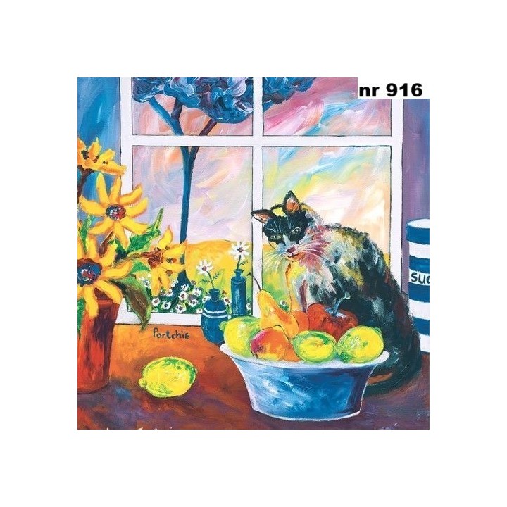 Portchie Art the cat in the kitchen servet 33x33cm