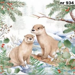 Otter in the snow servet 33x33cm