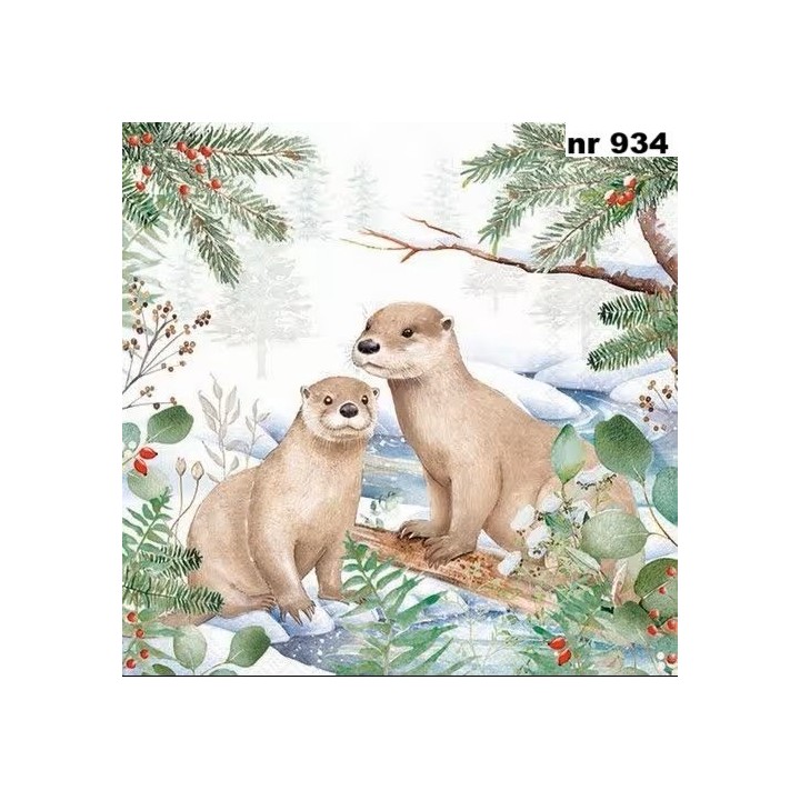 Otter in the snow servet 33x33cm