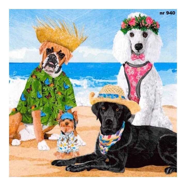 Dogs beach party servet 33x33cm