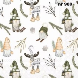 Forest Gnomes White servet 33x33cm