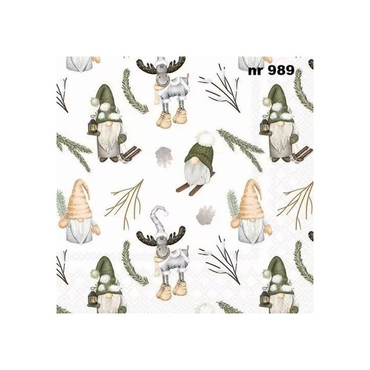 Forest Gnomes White servet 33x33cm