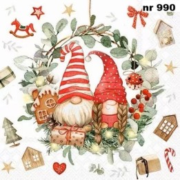 Gnomes in Wreath servet 33x33cm