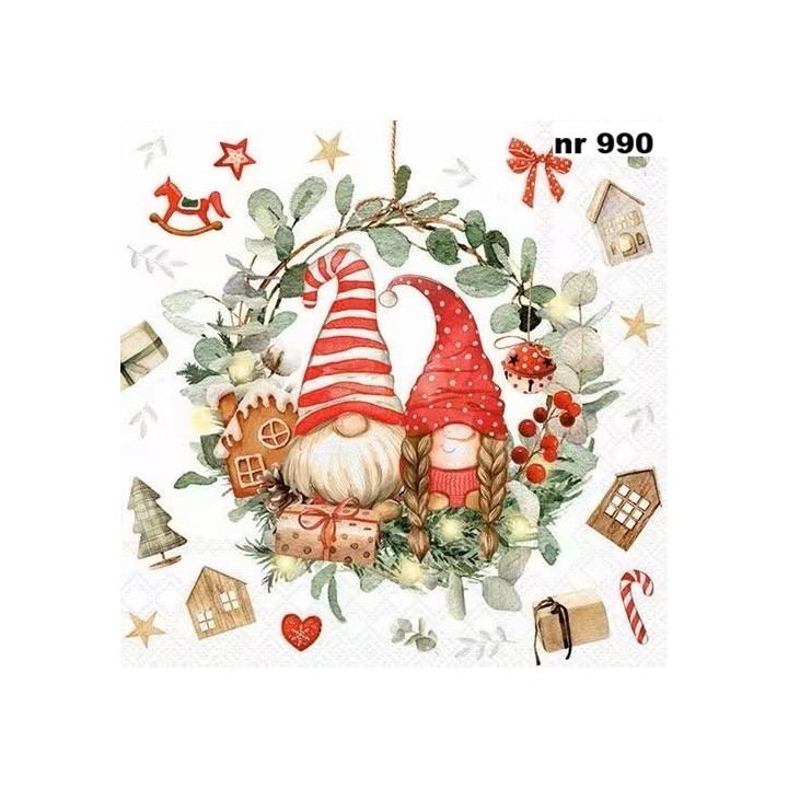 Gnomes in Wreath servet 33x33cm
