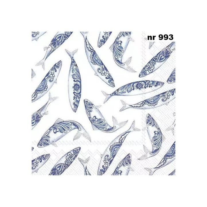 Decorative Fish white servet 33x33cm