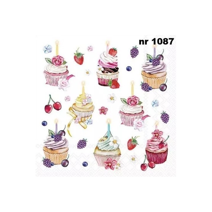 Fruity cupcakes white servet 33x33cm
