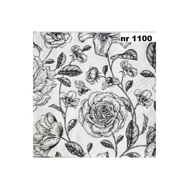 Flowers black servet 33x33cm