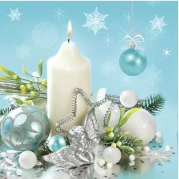 Xmas white & blue decoration servet 33x33cm