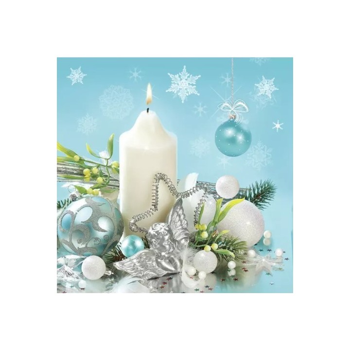 Xmas white & blue decoration servet 33x33cm