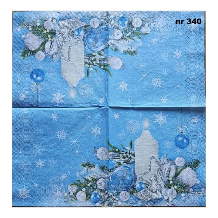 Xmas white & blue decoration servet 33x33cm