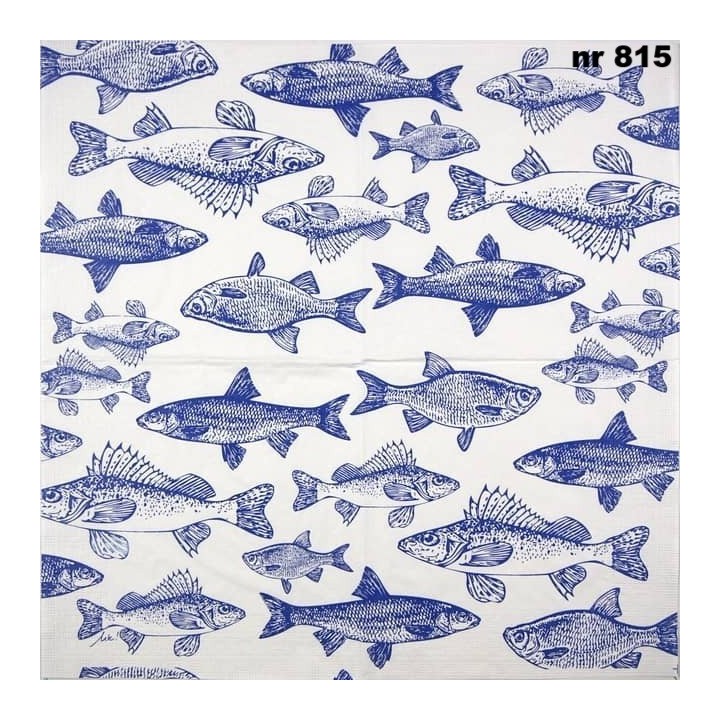 Graphic fishes navy servet 33x33cm