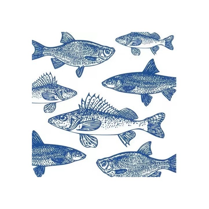 Graphic fishes navy servet 33x33cm