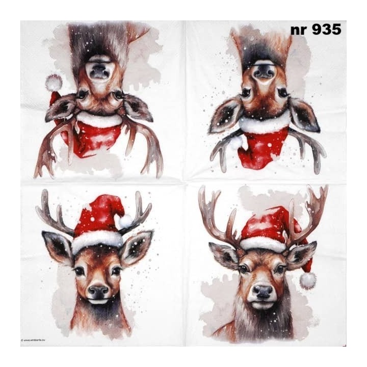 Deer with santa hat white servet 33x33cm