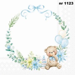 Baby teddy bear blue servet 33x33cm