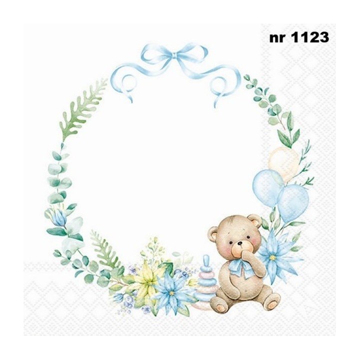 Baby teddy bear blue servet 33x33cm