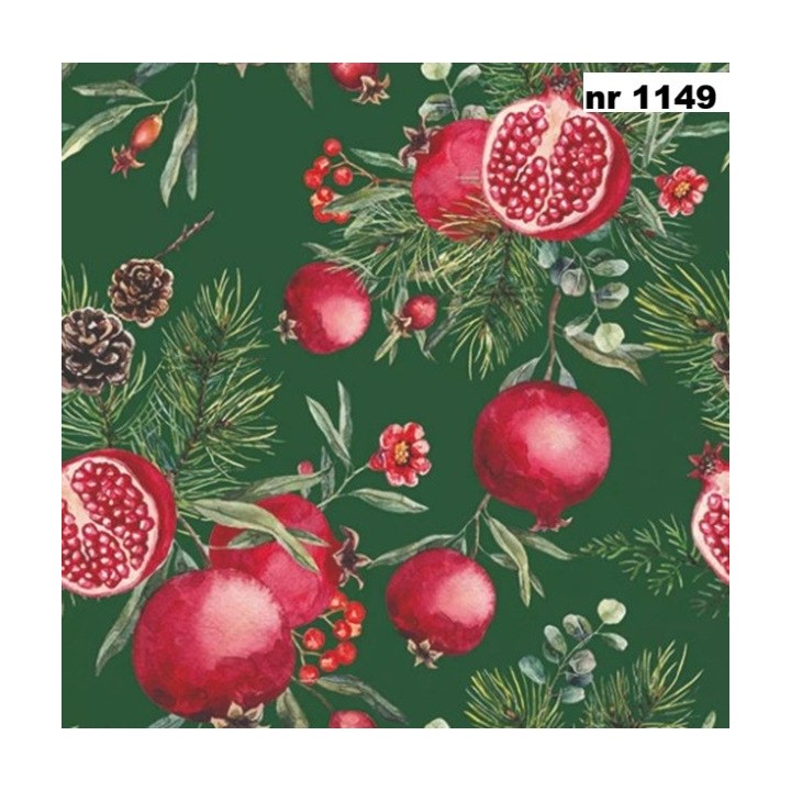 Pomegranates green servet 33x33cm