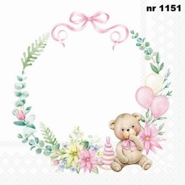 Baby teddy bear pink servet 33x33cm