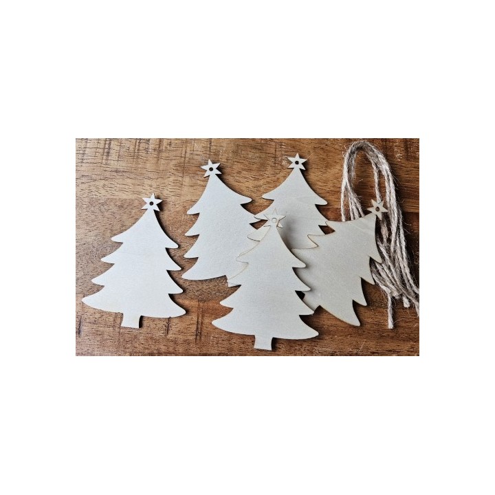 Kerstboom hout 8x6cm - 5 stuks