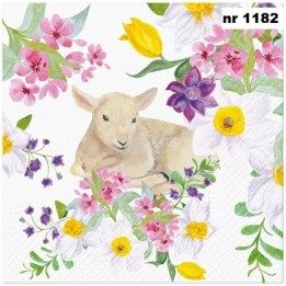 Lamb in flowers servet 33x33cm (TL121400)