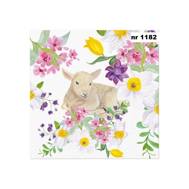 Lamb in flowers servet 33x33cm (TL121400)