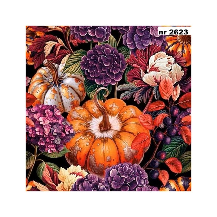 Vintage Pumpkins with Purple Hydrangeas servet 33x33cm