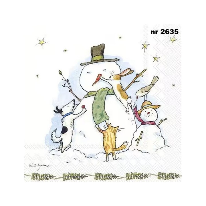 Snowman with Friends servet 33x33cm