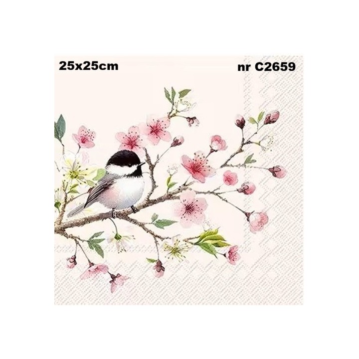 Little Birdie light rose servet 25x25cm